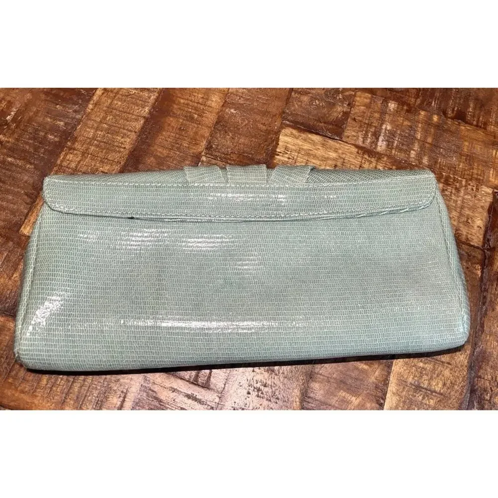 Lauren Merkin Large Caroline Lizard Pleated Leather Clutch Envelope Bag Green